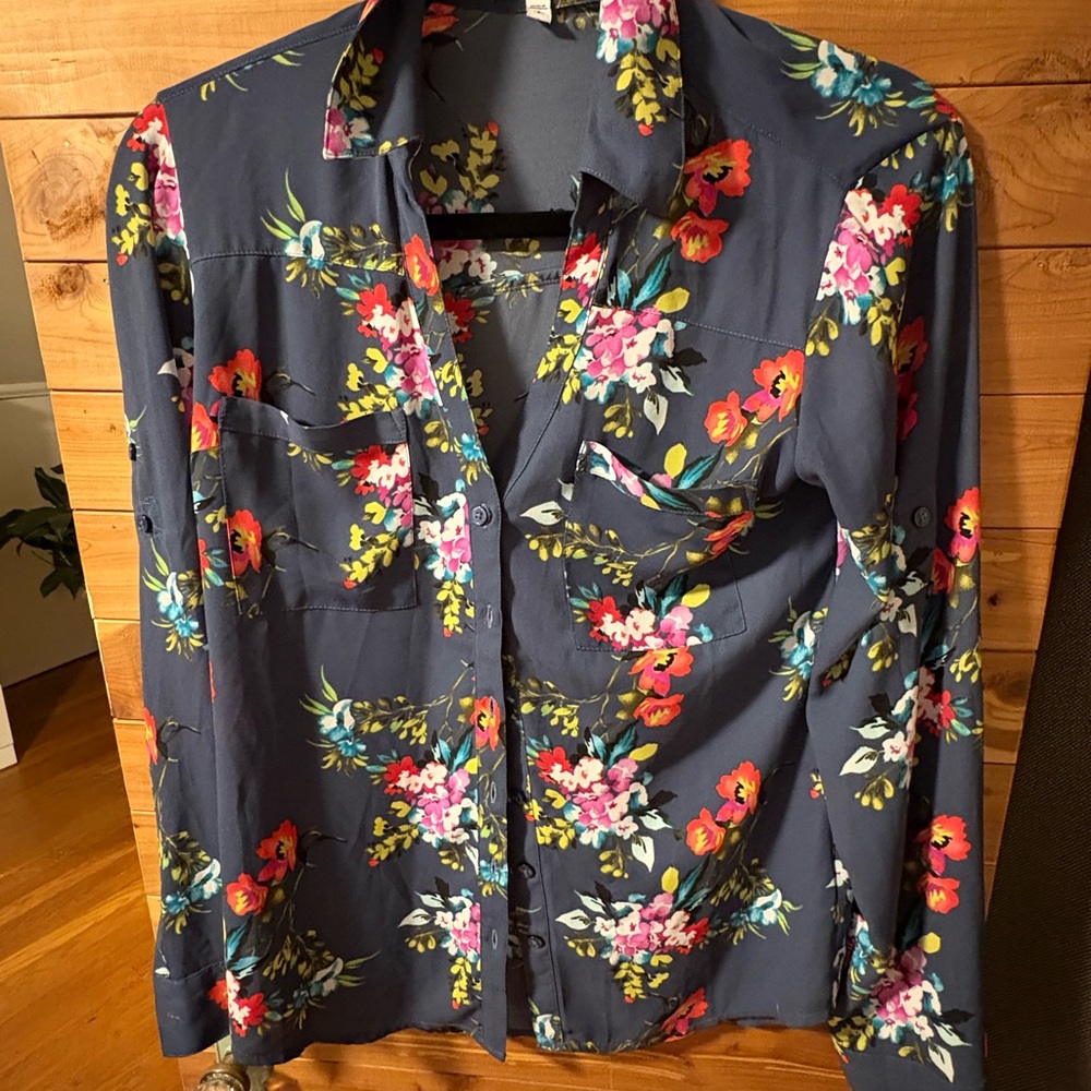 Express Dark Blue Floral Button Down Shirt
